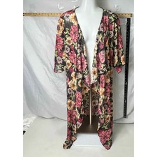 LuLaRoe Longline Shirley Kimono Floral Duster Pink/Orange/Yellow/Sheer Medium
