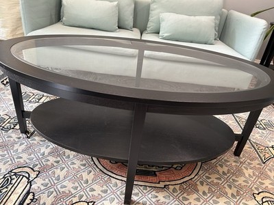 IKEA Coffee & End Table Set Oval Glass Top Black 50x32x20 Modern Matt