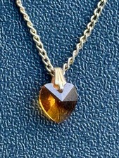 Vintage Child's Gold Tone Necklace With Dainty Crystal Heart Pendant 7 . f