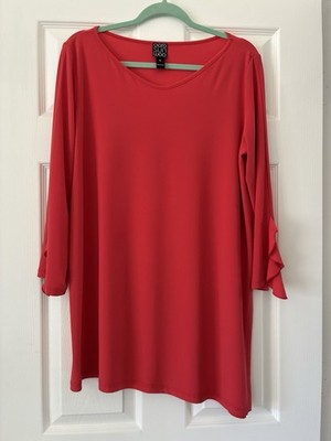 Clara Sun Woo Orange Knit Ruffle Sleeve Tunic Blouse XL Classic Travel Friendly