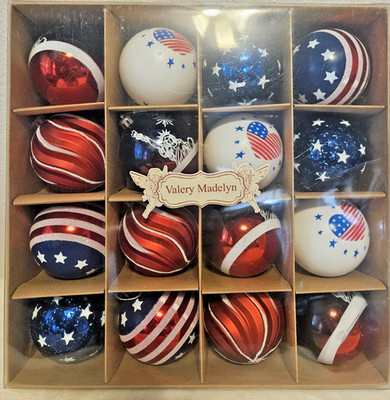 Valery Madelyn 16 Patriotic Ornaments Large Red, White and Blue