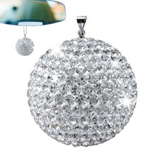 Bling Car Accessories - Elegant 1.37" Crystal Ball Rear View Mirror Silver