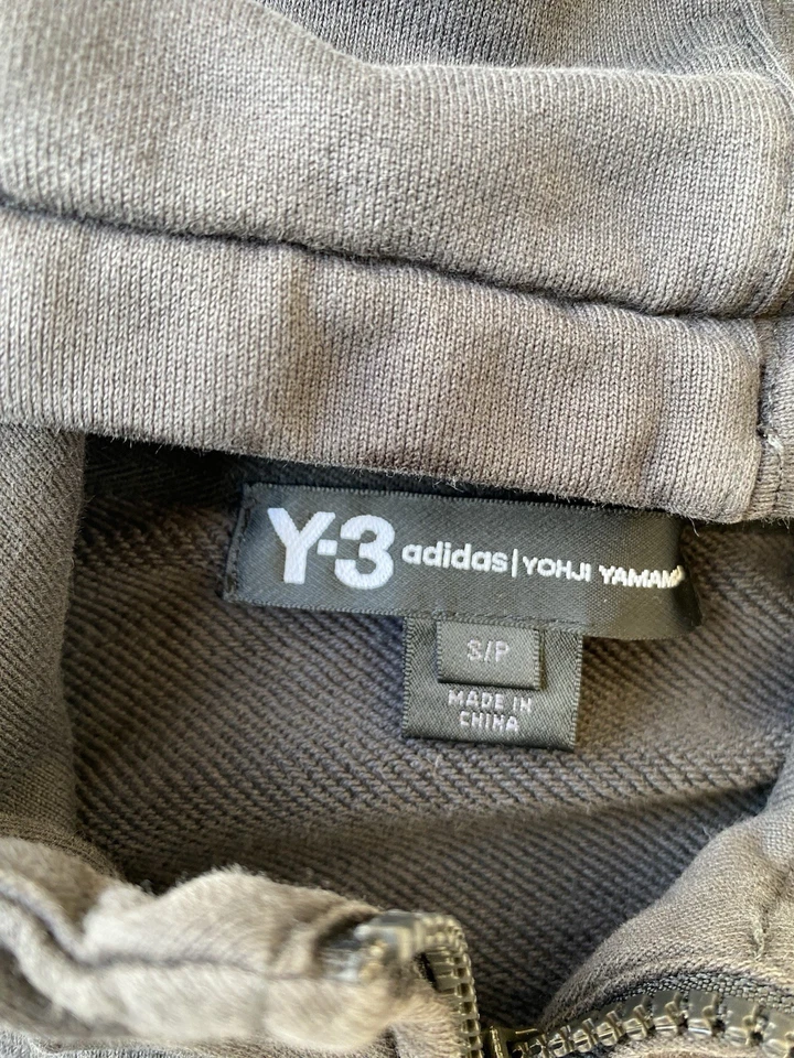 Y-3 Adidas Yohji Yamamoto Sudadera con Capucha Para Hombres Pequeña Gris Cremallera Completa Logo Sudadera Chaqueta Foto 3 de 4