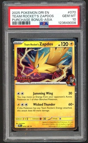 Pokemon Cards - PSA 10 Team Rocket's Zapdos 070/182 - Asia Purchase Bonus - GEM