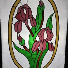 STAINED GLASS - Vintage Original Art Window Panel 22.5x13.75 Flower Suncatcher