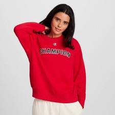 Champion Women Fleece Sweatshirt - Red Plaid M