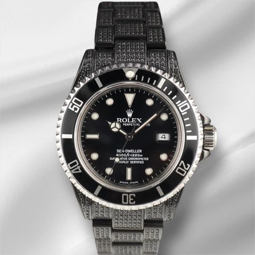 Rolex Sea-Dweller 40mm Black IcedOut 5ct Steel Men's Watch 16600