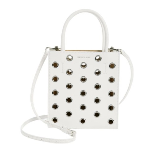Veronica Beard Small Grommet Leather Shopper Crossbody Bag - Off White NWT