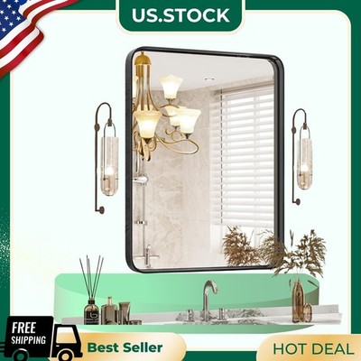 NEW 36x24 Black Metal Framed Bathroom Vanity Wall Mirror Rounded Rectangle