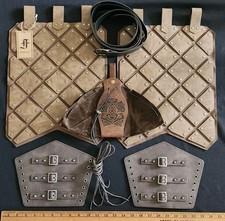 HiiFeuer Medieval Faux Leather SKIRT ARMOR Lot BRACERS POUCH Knight Brown LARP