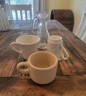 Beige Buffalo Cup, 2 White Oneida Espree Cups, Clear Vintage Bottle Lot — photo 1