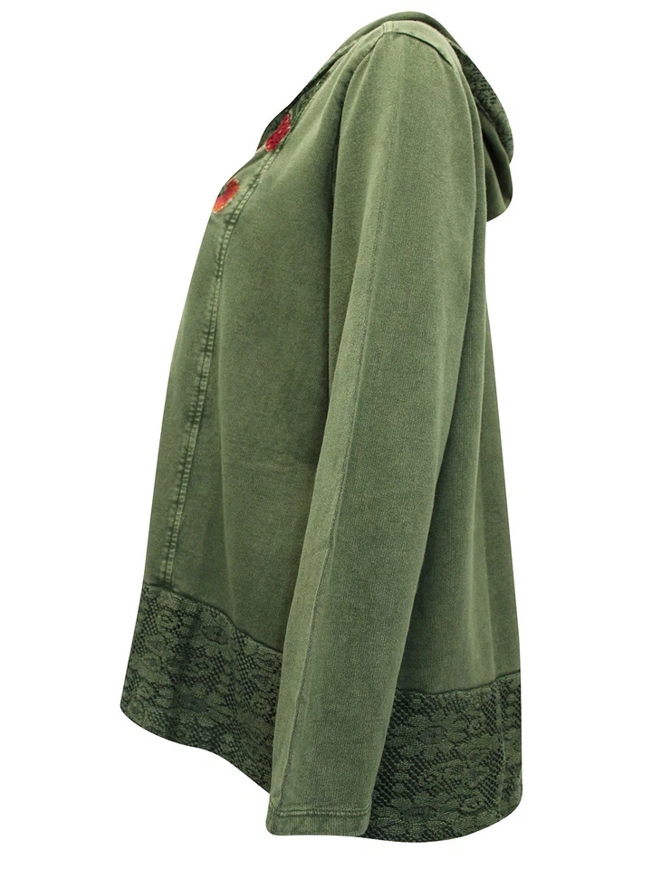 Coldwater Creek Top Sweatshirt hooded plus size 14 16 18 20 22 24 green floral - Image 3 of 4