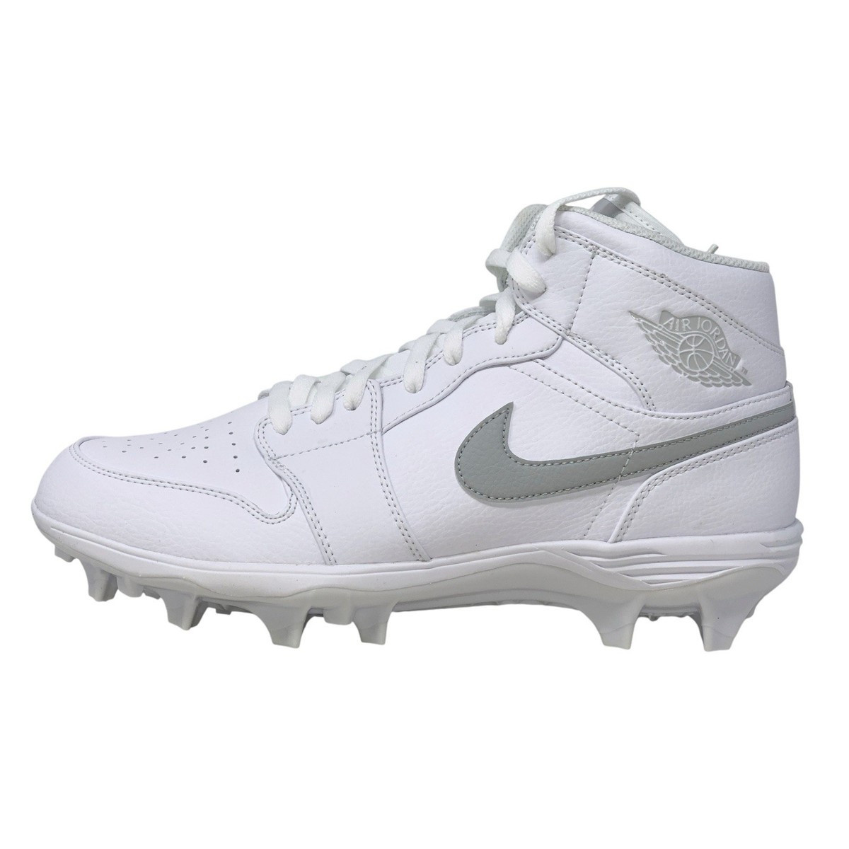Air Jordan 1 Mid 'Fog Gray' White Football Cleats, Size 10.5 BNIB
