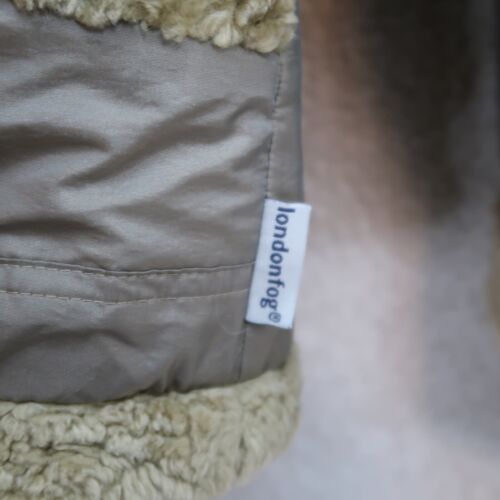 London Fog Jacket Full Zip Hoodie reversible Faux Fur Size L 14-16 Tan - Picture 6 of 14