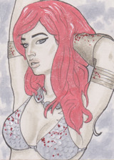 2011 RED SONJA DAN BERGREN HAND DRAWN COLOR SKETCH CARD BREYGENT