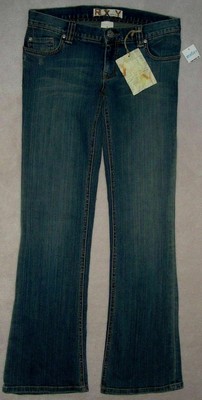 NWT Womens ROXY Size 7 Blue DISTRESSED Stretch  DENIM JEANS Leg32 Low FLARE LEG