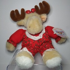 Commonwealth Moose Vintage Plush Stuffed Girl Red Outfit Bow Christmas New