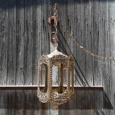 Vintage Brass Hanging Light 6 Panel GIM 3056