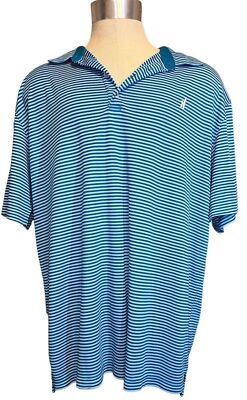 Johnnie O Polo Mens Laguna Blue & Bonnie Blue Striped Short Sleeve XXL Flawed