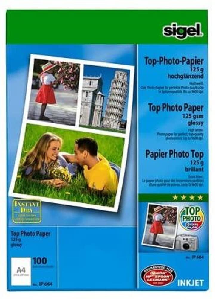 SIGEL IP664 InkJet Top Photo Paper, glossy, White, 125 gsm, A4, 100 sheets 125 g