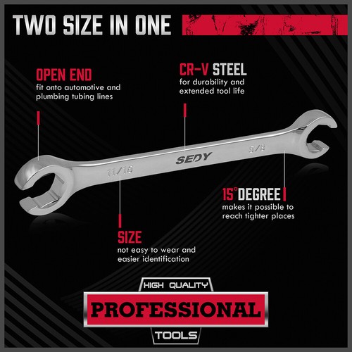 4PC Flare Nut Wrenches Fully Polished SAE Inch Brake Line Offset Head with Pouch - Picture 4 of 8