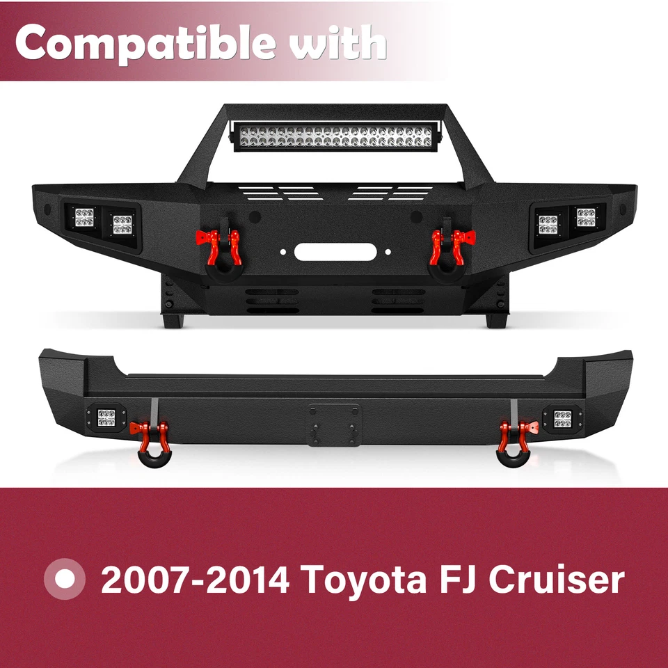 For 07-2014 Toyota FJ Cruiser 1st Gen Front /Rear Bumper W/ LED Lights & D-rings Foto 2 de 4
