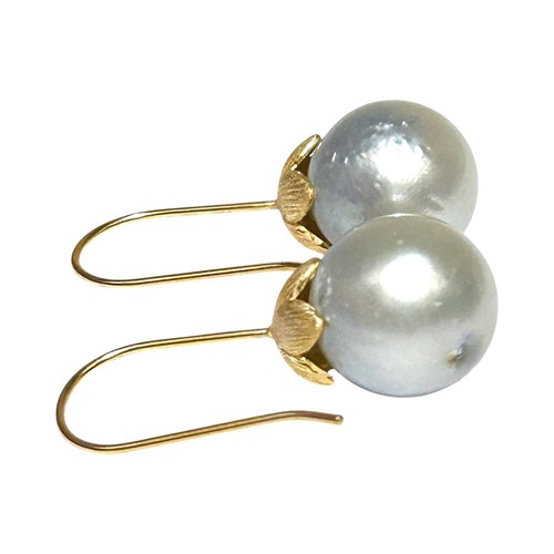 Stunning 13.3mm Indonesian Silver White South Sea Pearl Dangle Hook Earrings - Picture 5 of 8