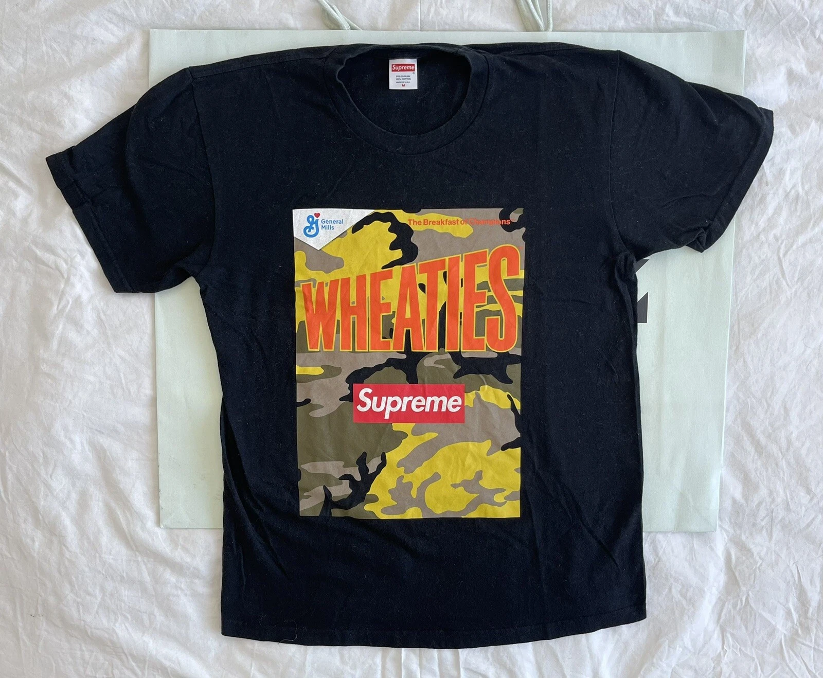 T shirt Supreme Wheaties noir taille M 100 % authentique