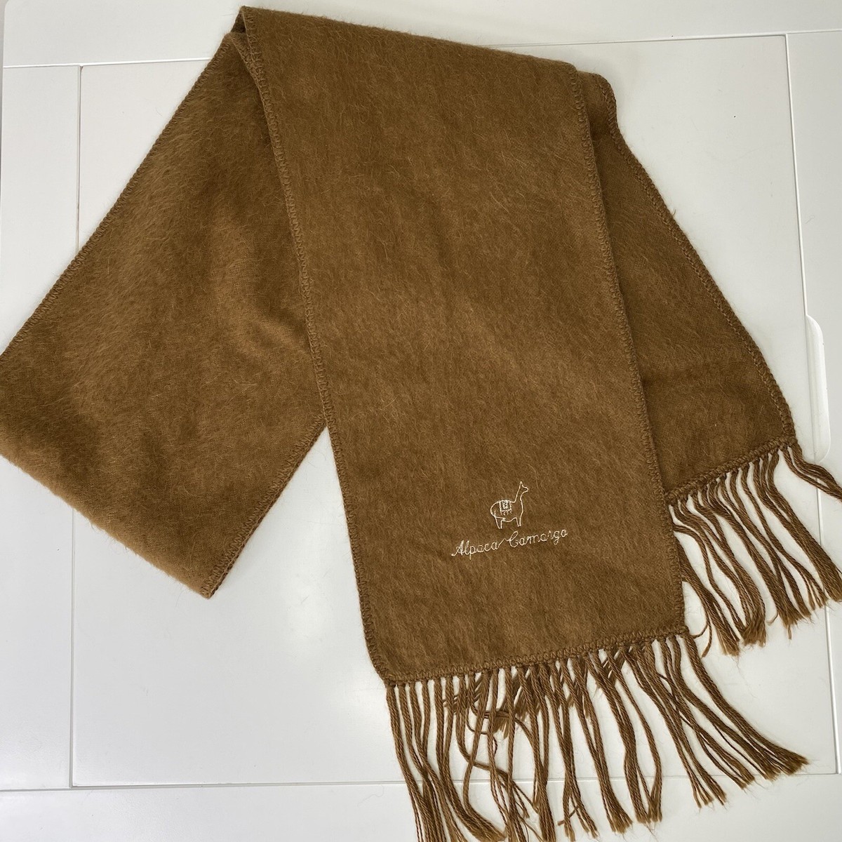 Alpaca Camargo Scarf SoftFringe Brown Chocolate Wool Blend Made In