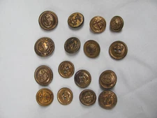 16 Navy ANCHOR Buttons Brass Tone Round different  sizes #38