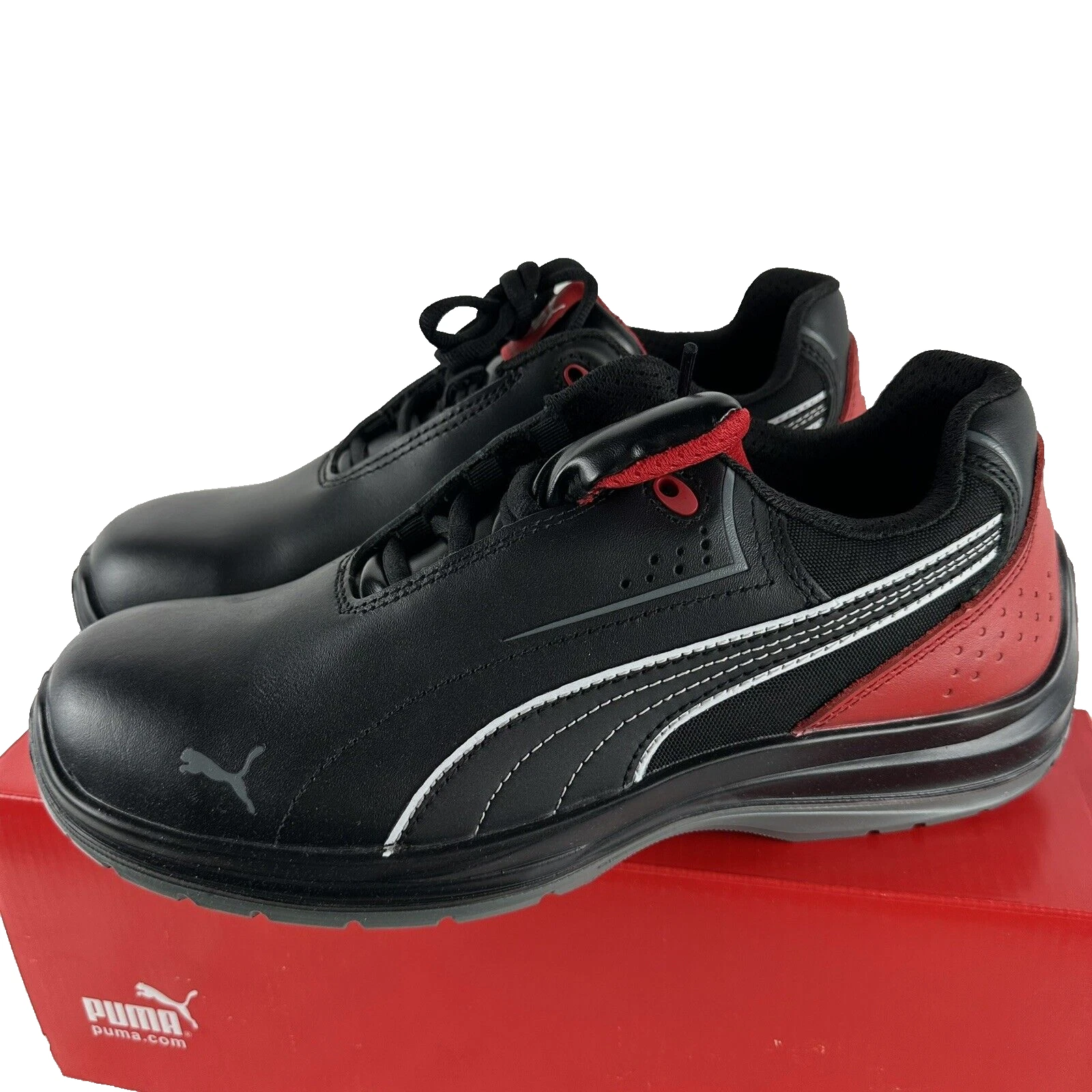 Scarpe antinfortunistiche uomo Puma nere rosse pelle touring basse Oxford da lavoro taglia 10