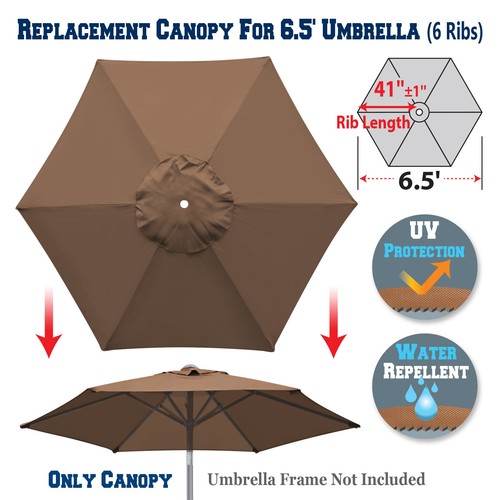 6.5ft Patio Umbrella Replacement Canopy 6 Rib Parasol Top Cover Outdoor Market - Picture 22 of 55
