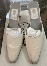 VTG Watters  Watters Monroe White Dyeable Satin Bridal Kitten Heel Mules