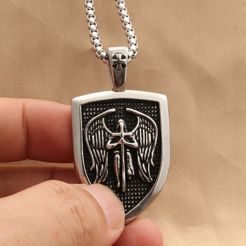 Stainless Steel Aztec Truth & Wisdom Eagle Rune Shield Pendant Necklace - 24" Chain (Black, Gunmetal, Silver)