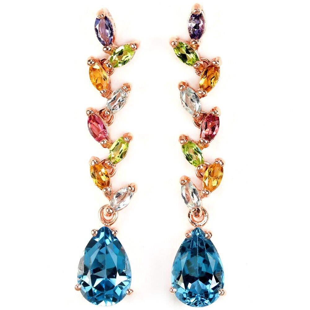 Genuine AAA Topaz Tourmaline Peridot Iolite Citrine Sterling Silver Earrings