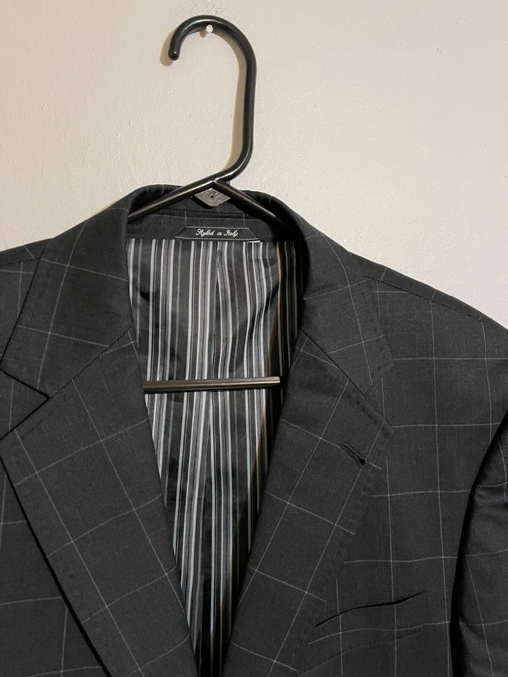 Zanetti I Deal Blazer Made in Italy Gray Windowpane Suit Jacket Coat - Men's 42R - Image 3 of 4