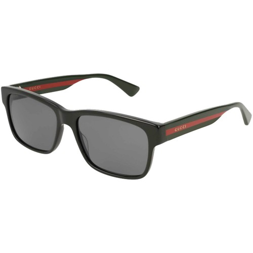 Gucci Men's Sunglasses Black Acetate Rectangular Frame Grey Lens
