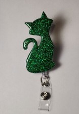 Emerald Green cat Retractable Badge Reel.