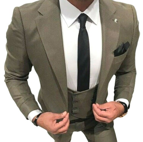 Designer Business Verde Oliva Abito Maschile Giacca Gilet Pantalone Arredata