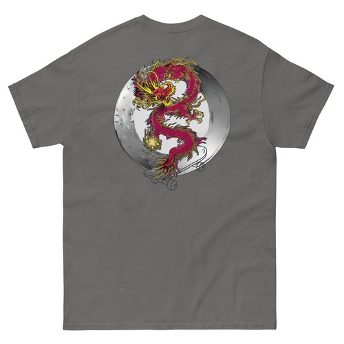 Men's Ancient Chinese Red Dragon Printed Short-sleeved T-shirt with Skateboard - Picture 6 of 16