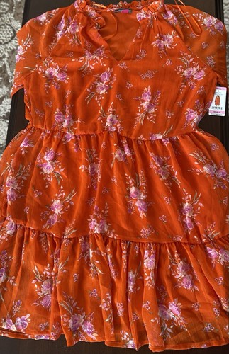 Vince Camuto Dress Women’s Orange Floral Flouncy Dress size Small Lined - Picture 5 of 11