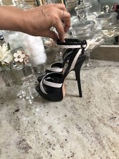 Alice  olivia stacey bendet Women Black Whi Heels 38 1/2 Ankle Strap Platform