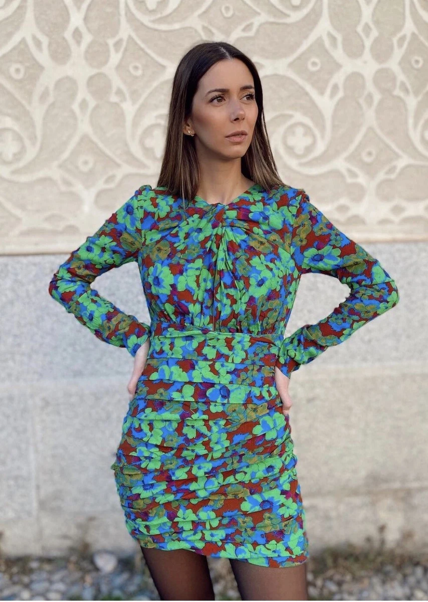 ZARA Woman's FLORAL PRINT DRAPED DRESS Multicolored Size S NWT SS22  9068/692/050 | eBay
