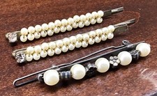 Lot of 3 Bobby Pins: 1 Faux Pearl W/Flower Beads  2 Faux Pearl W/Rhinestone