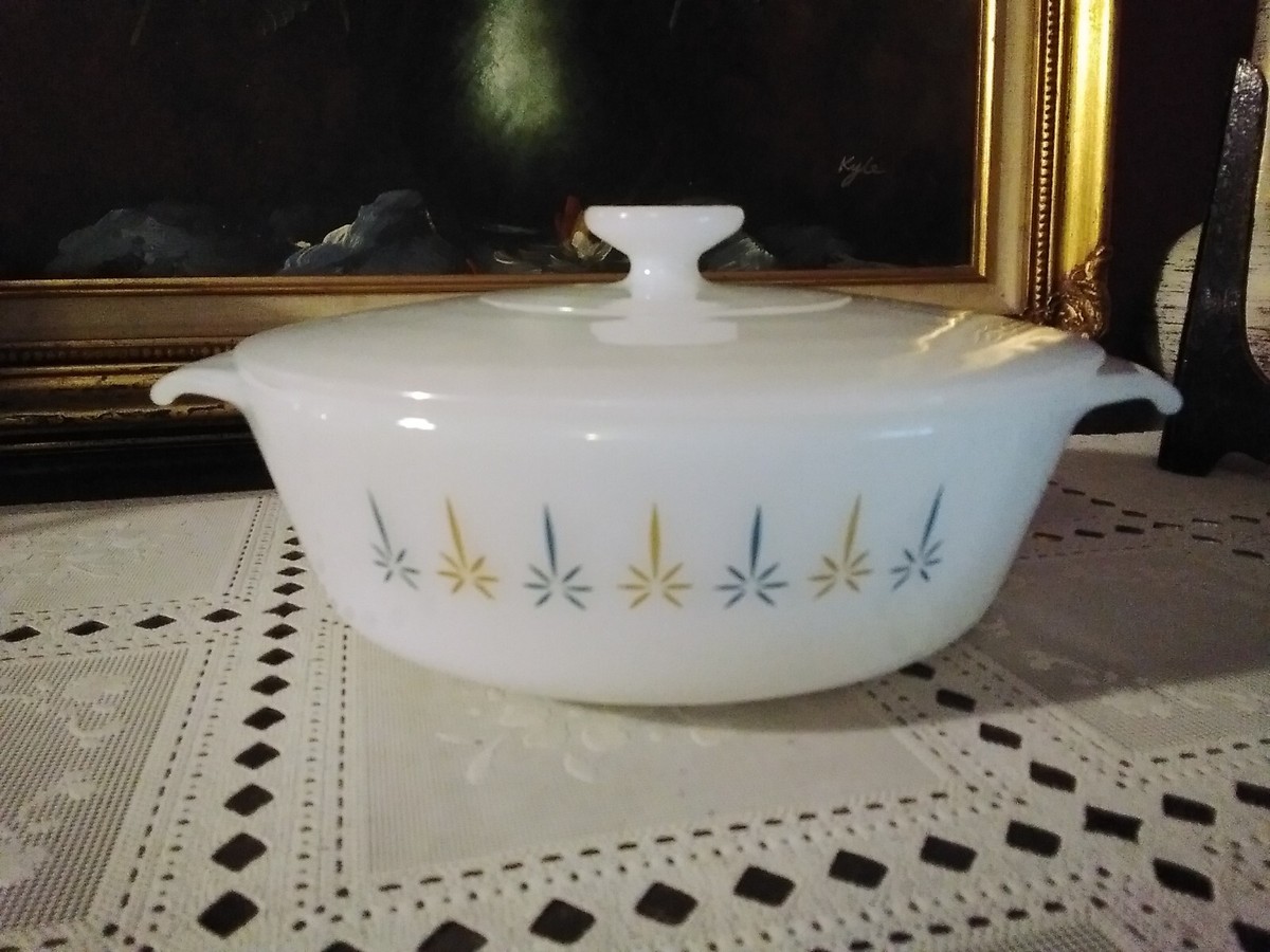 Vintage Anchor Hocking Fire King Atomic Candle Glow Pattern 1 Qt