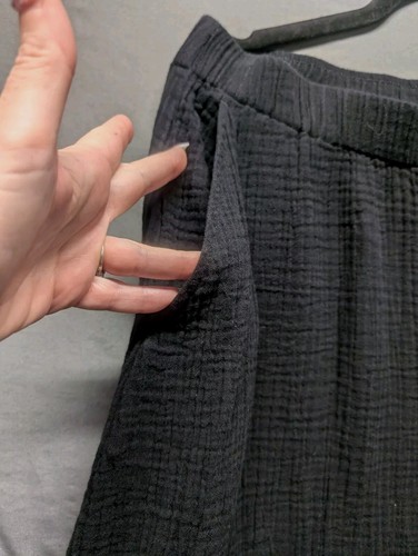 Falda de algodón orgánico fruncido Eileen Fisher talla Lg negra midi boho crepé línea A - Imagen 3 de 17