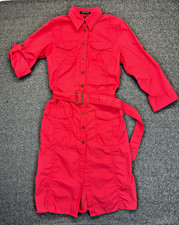 Lauren Ralph Lauren Dress Women 6 Pink Belt Button Up 3/4 Sleeve