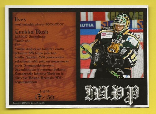 2007-08 Cardset (Finland) MVP RED Tuukka Rask /50 - Picture 2 of 2