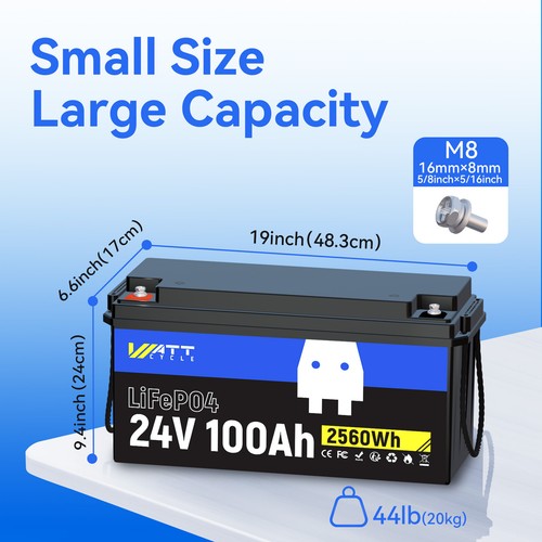 WattCycle 24V 100Ah Lithium LiFePO4 Battery Deep Cycle BMS Solar Boat Marine RV - Picture 5 of 13