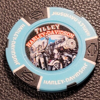 TILLEY HD ~ SALISBURY, NORTH CAROLINA (Aqua Full Color) Harley Poker Chip CLOSED